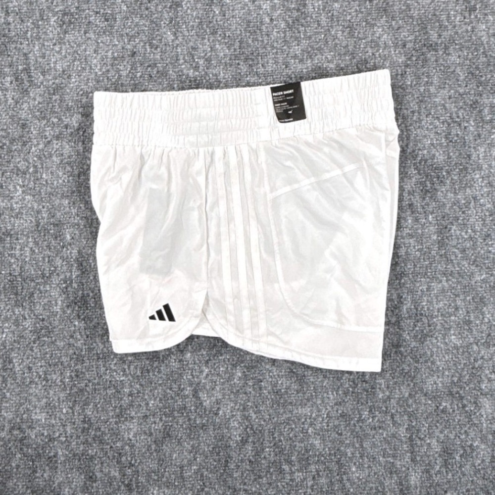 Adidas Womens Medium White Pacer 3-Stripes Woven Shorts High Rise Training NWT